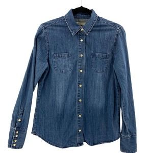 Stetson Womens Medium Denim Shirt Pearl Snap Blue Long Sleeve Western Classic